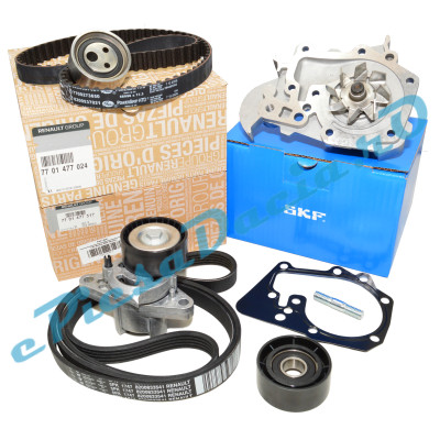 Kit Distributie, Pompă Apă Si Kit Accesorii 1.4MPI-1.6MPI, LOGAN 1, CLIO 1-2, Renault Si SKF, 7701477024 + SKF VKPC 86415 + 7701477517