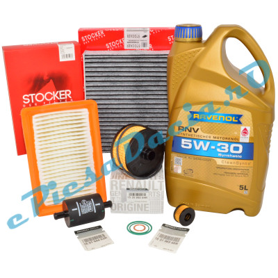 KIT Revizie LOGAN 3, SANDERO 3, JOGGER, 1.0TCe ECO-G, RAVENOL 5w30 RN17 Si Filtre RENAULT Si STOCKER Cu Carbon Activ