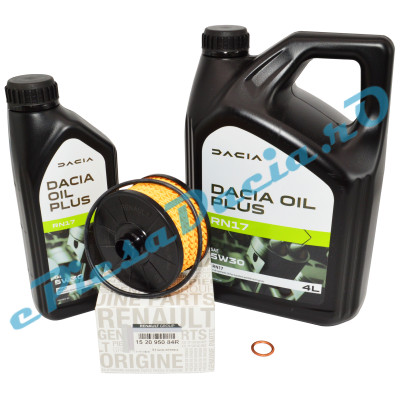 Pachet „PRIMA REVIZIE” 1.0 TCe / ECO-G LOGAN 3, SANDERO 3, DUSTER 2, JOGGER, Ulei Dacia Oil Plus 5W30 RN17 + Filtru Ulei Renault