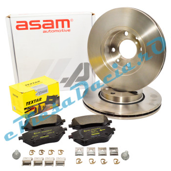Pachet Plăcuțe TEXTAR 2618801 + Discuri Frână ASAM 55751 LOGAN 3, SANDERO 3, JOGGER